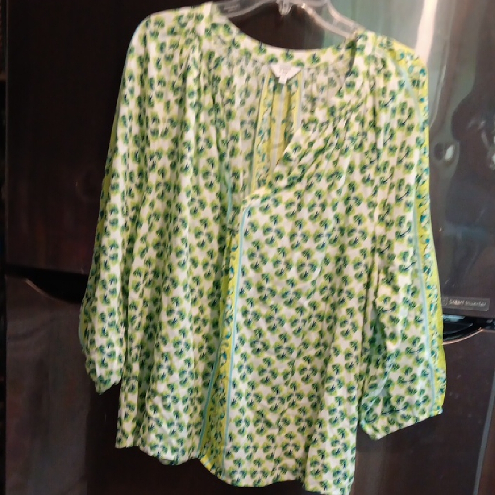 Crown & Ivy Green and White Relaxed 3/4 Sleeve Blouse